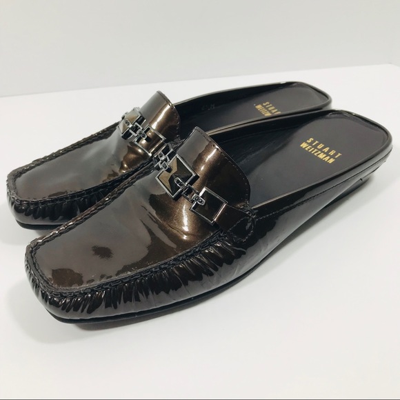 Stuart Weitzman Bronze Embellished Patent Mule EUC - Picture 4 of 8